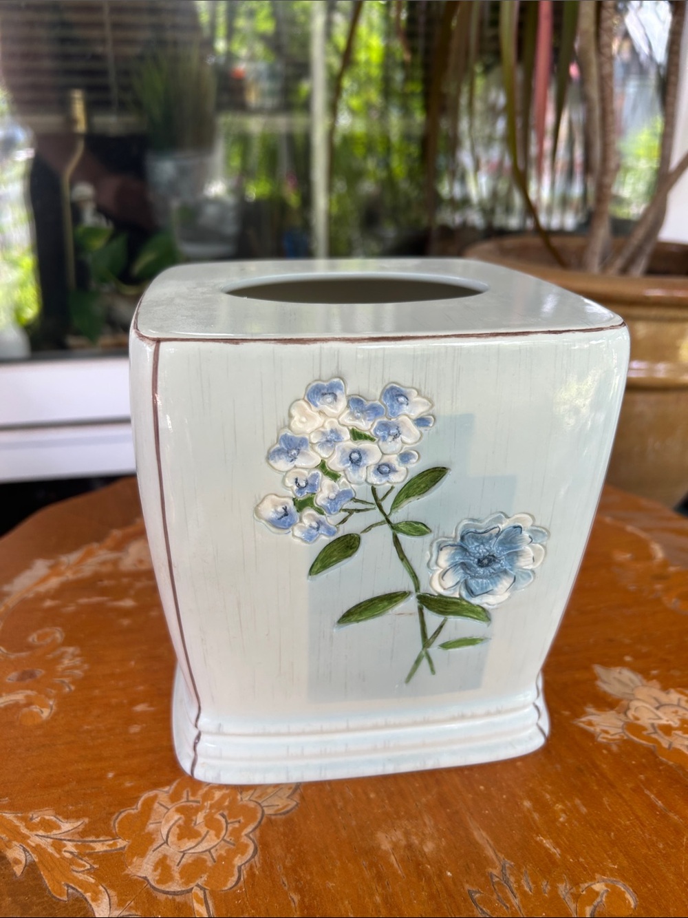 Blue Hydrangea Ceramic Tissue Box Cover